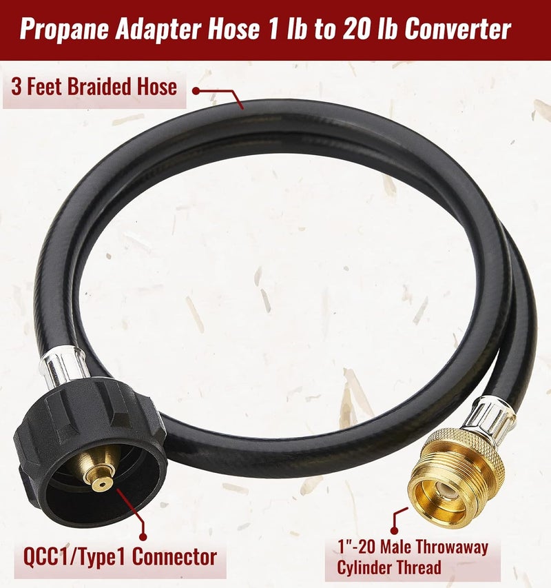 CALPOSE 3 Feet Propane Adapter Hose, 1lb to 20lb Adapter Converts 1lb Appliances to 5-40lb Tanks, Gas Hose for Weber Q, Coleman Grill, Buddy Heaters and More - Image 4